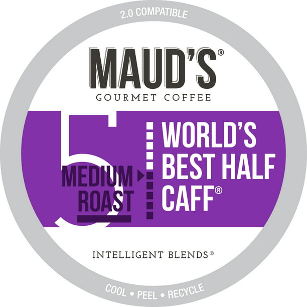 World's Best Half Caff KCup Compatible 24ct Solar Energy Produced Recyclable Single Serve Medium Roast Half Caff Coffee Pods – 100% Arabica Coffee California Roasted Maud's Half Caff Coffee 